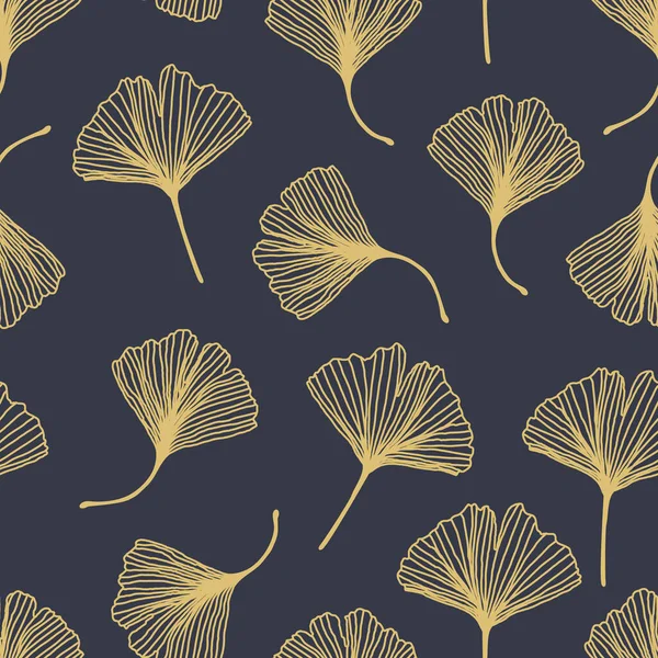 Padrão sem costura decorativo floral com folhas de ginkgo biloba douradas no fundo cinza. Pode ser usado para papel de parede, enchimento padrão, têxtil, página da web, superfície, texturas. Vetor Eps 10 — Vetor de Stock
