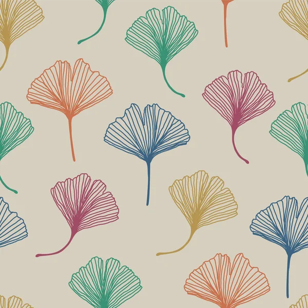 Kwiat vintage dekoracyjny bezszwowy wzór z kolorowym ginkgo liści biloba na beżowym tle. Może być stosowany do tapet, papieru pakowego, wypełniaczy wzorów, tekstyliów, stron internetowych, tekstur. Wektor Eps 10 — Wektor stockowy