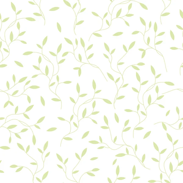 Padrão sem costura decorativo com brotos verdes com folhas no fundo branco. Ideia para tecido, papel de parede, papel de embrulho, preenchimento padrão, têxtil, texturas da página web. Vetor Eps 10 — Vetor de Stock