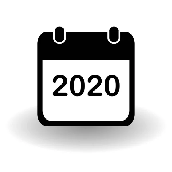Anul Nou 2020 pictograma paginii calendaristice. Organizator simplu plat în alb-negru solid cu umbră vectorială. Eps 10 ilustrație . — Vector de stoc