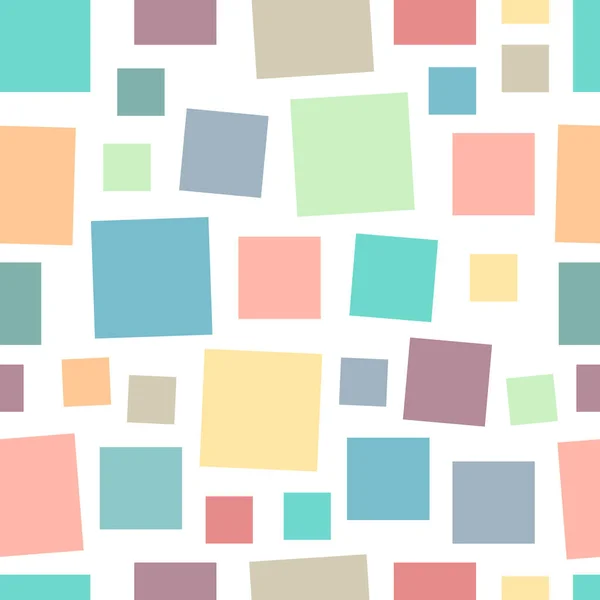 Геометрический бесшовный узор с разноцветными квадратными вставками в песочных цветах. Красочная винтажная мозаика, белый фон. Векторная иллюстрация eps10 для обоев, обоев, оберточной бумаги или текстиля — стоковый вектор