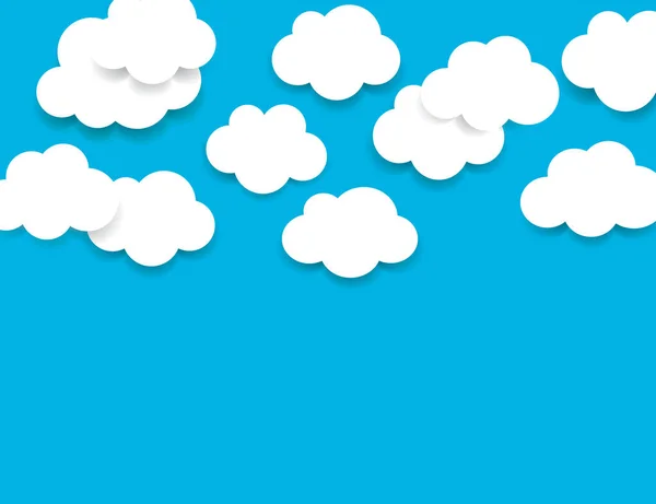 Light blue sky with fluffy white clouds background. Paper cartoon clouds  with shadow. Can be used as border, icon, sign, element for web design or  business presentations. Simple vector illustration. - Stock