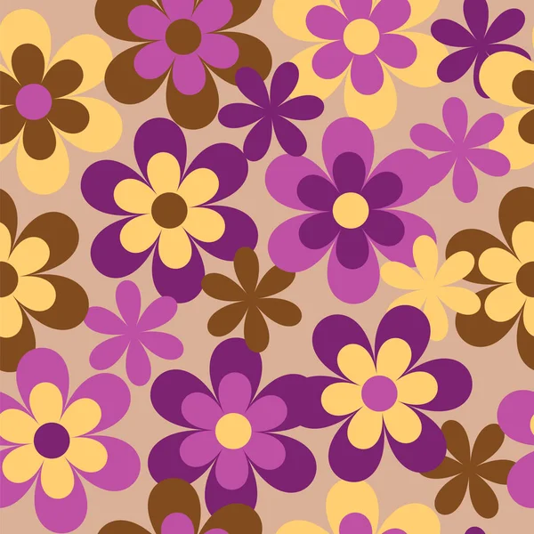 Bezešvé dekorativní vinobraní květinový vzor s fialové, růžové, žluté a hnědé stylizované květy. vinobraní pozadí, vektorové eps10 ilustrace — Stockový vektor