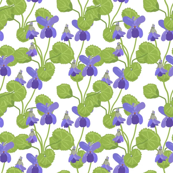 Floral seamless pattern made with hand drawn wild forest viola flowers isolated on white background. Endless spring texture for romantic design, decoration, greeting cards. Vector eps10 illustration — Stock Vector