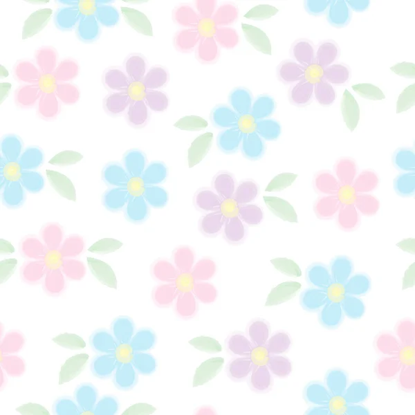 Vektor nahtlose Muster von blau rosa und violett vergessen mich nicht Blumen mit Blättern isoliert auf weiß. Frühling romantische Aquarell florale Textur. Für Ostern, Mütter, Frauen, Hochzeitstagskarte, Textur — Stockvektor