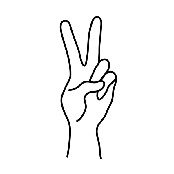 Sign of victory or peace symbol. Hand gesture of human, black line icon. Hand drawn two fingers raised up silhouette. Vector EPS 10 illustration — Stock Vector