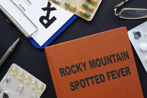 Medical photo shows printed text Rocky Mountain spotted fever