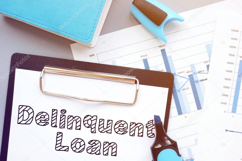 Delinquent loan is shown on the conceptual business photo