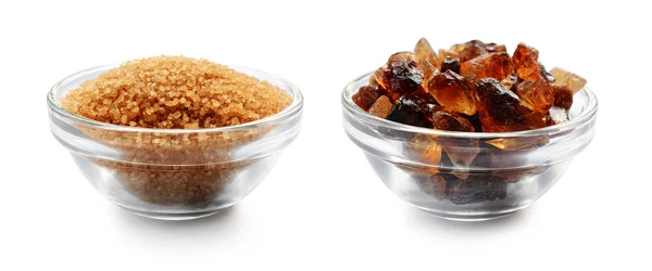 Cukier trzcinowy i karmelizowanego cukru w szklanej misy — Zdjęcie stockowe
