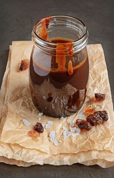 Salted homemade caramel and caramelized sugar — Stock Photo, Image