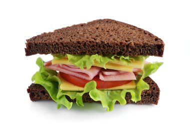 Çavdar ekmeği, jambon, domates, peynir ve marul ile sandviç 