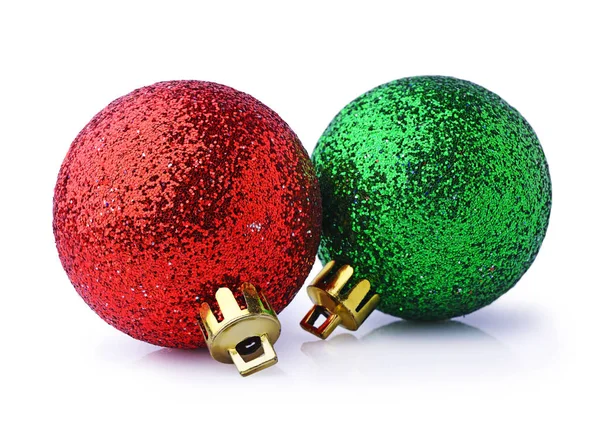 Two red and green Christmas balls — Stock Photo, Image