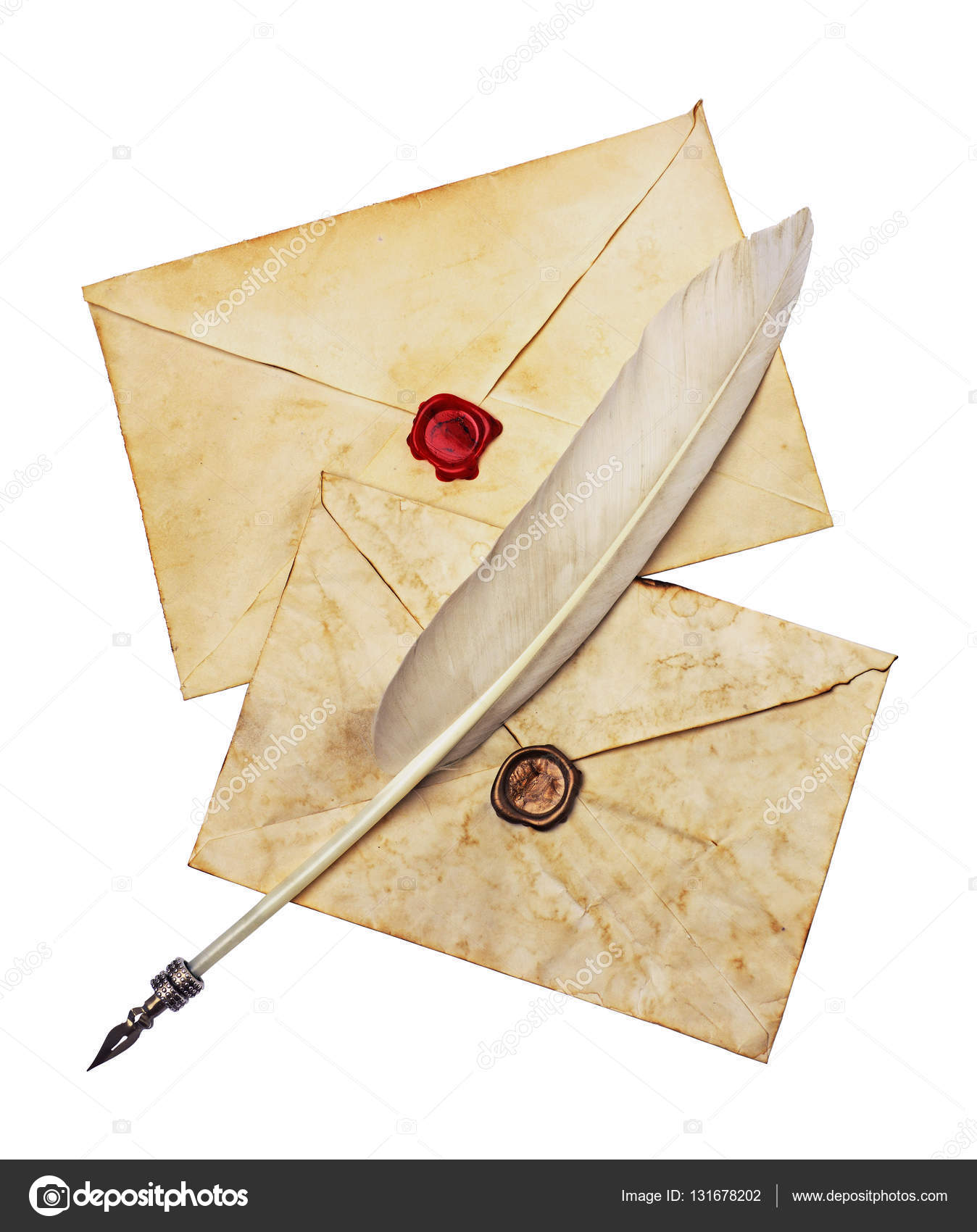 Los Vergelijken sla Two old envelopes with red and brown seal wax and feather pen Stock Photo  by ©viktoriya89 131678202