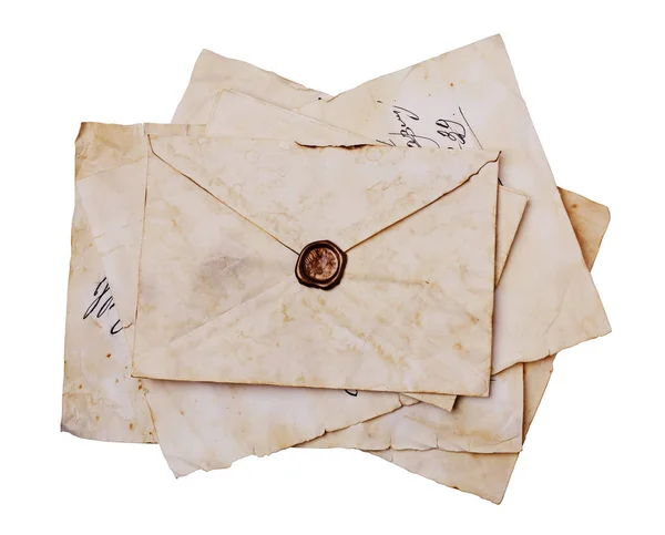 Old letters and envelope with seal wax — Stock Photo, Image