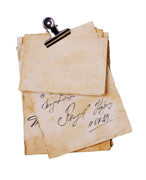 Eski mektup ve bağlayıcı olan boş kağıt sayfası — Stok fotoğraf