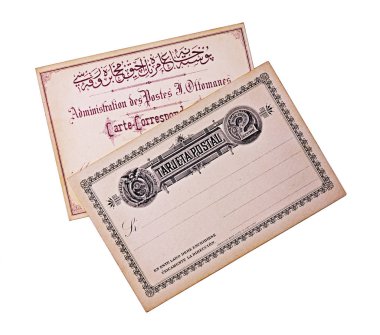 Beyaz izole iki vintage boş kartpostal