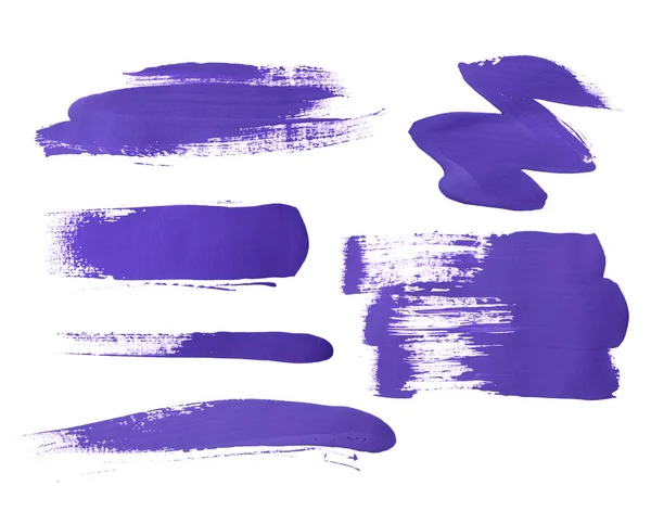 Set of purple brush strokes of acrilic paint as sample of art product — Stock Photo, Image