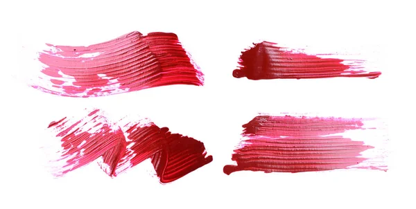 Instellen van de rode penseelstreken van acrilic verf als monster van kunst product — Stockfoto
