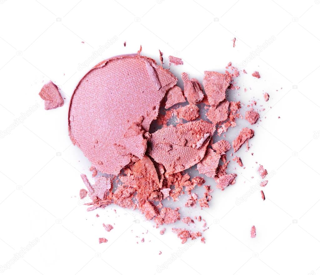 Round pink crashed eyeshadow for makeup as sample of cosmetics product