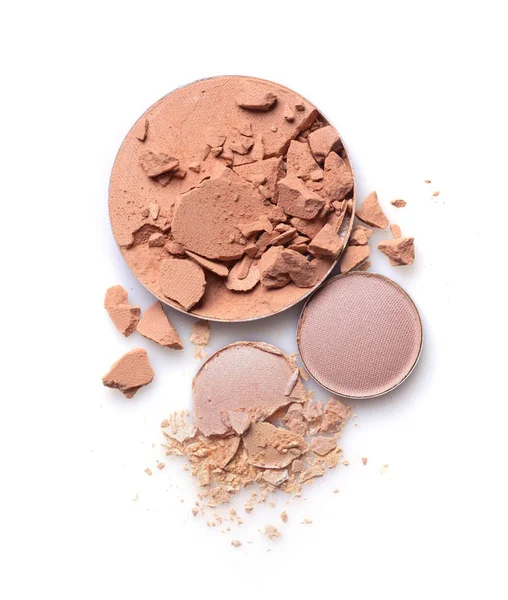 Round crashed beige face powder and nude color eyeshadow for makeup as sample of cosmetics product — Stock Photo, Image