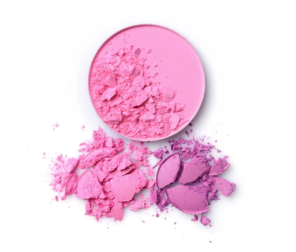 Tondo blusher rosa e viola schiantato ombretto per il trucco come campione di prodotti cosmetici — Foto Stock