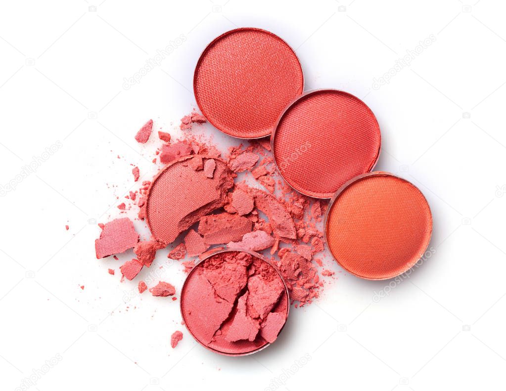 Round orange crashed eyeshadow for makeup as sample of cosmetic product