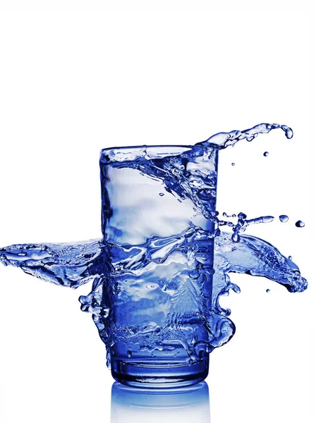 Splash-kék víz üveg — Stock Fotó