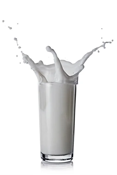 Splash in glass of white milk — Stock Photo, Image