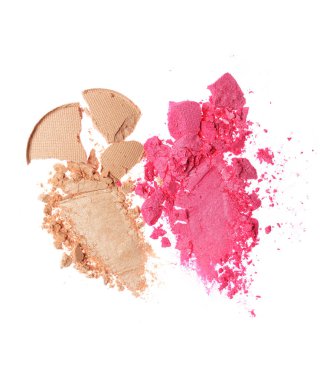 İki ezilmiş bej ve pembe göz farı kozmetik ürünü örnek olarak yayma