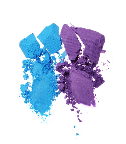 İki ezilmiş mavi ve mor göz farı kozmetik ürünü örnek olarak yayma — Stok fotoğraf