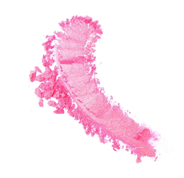 分離された化粧品のサンプルとして押しつぶされた光沢のあるピンクのアイシャドウのにじみ — ストック写真