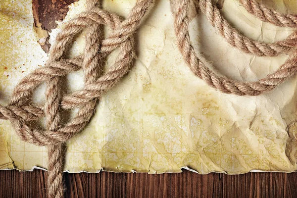 Стара старовинна карта на жовтому ретро вітражі з вузлом мотузки — стокове фото