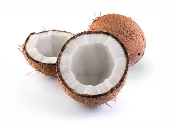 Hälsosam mat. Färsk kokosnöt med hälften — Stockfoto