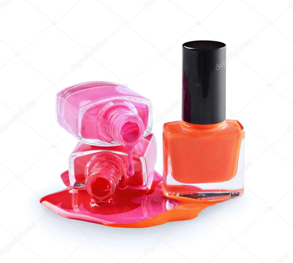 Spilled colored nail polish as sample of cosmetics product