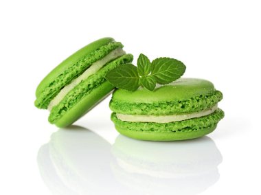 Fransız tatlı. Tatlı yeşil macaroons veya macarons nane ile