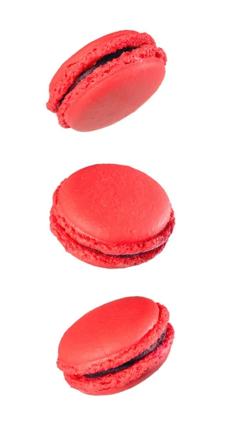 Postre francés. Macarrones o macarrones caídos de color rojo dulce —  Fotos de Stock