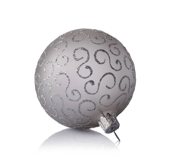 Close-up of transparent gray christmas ball with glittering pattern — Stock Photo, Image