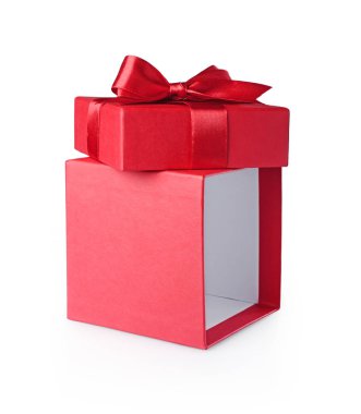 Kırmızı açık hediye kutusu saten yay ile