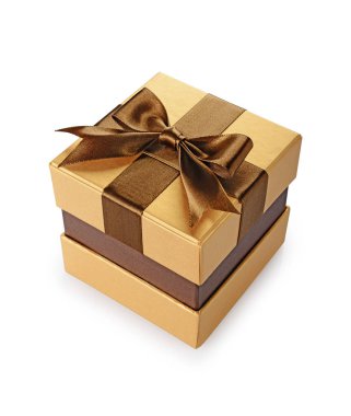 Golden klasik parlak hediye kutusu kahverengi saten yay ile