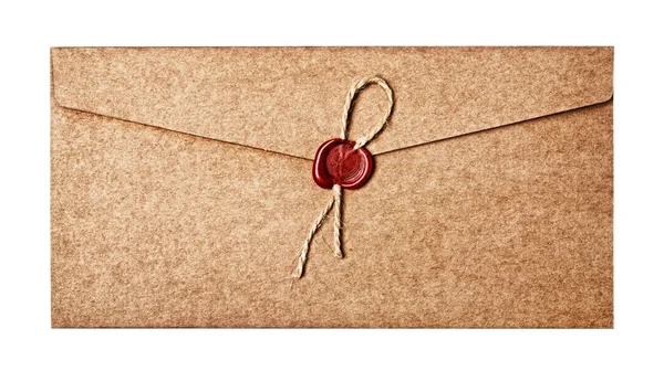 서신에 대 한 빨간색 왁 스 씰 스탬프 빈티지 공예 봉투 — 스톡 사진