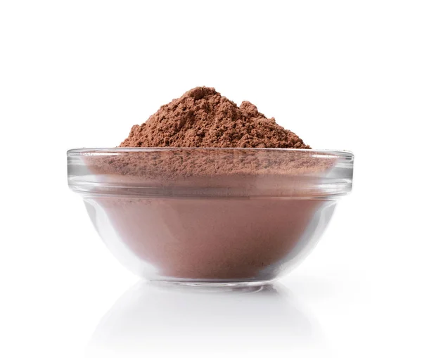 Ciotola di vetro close-up con cacao in polvere — Foto Stock