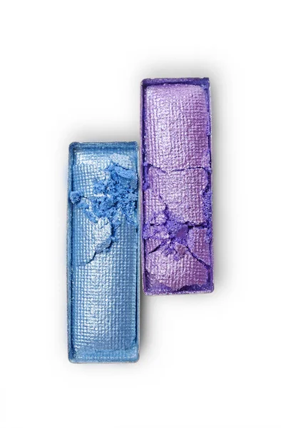 Rechteck glänzend lila und blau zerkleinert Lidschatten für Make-up als Beispiel für Kosmetikprodukt — Stockfoto