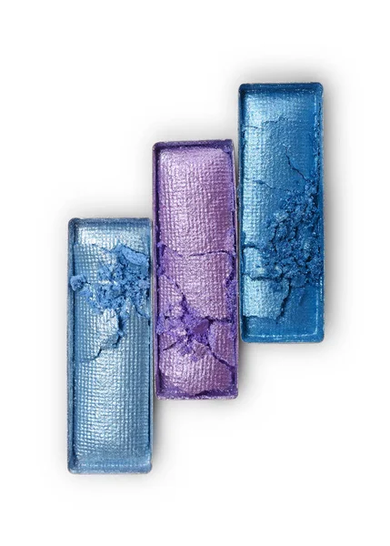 Rettangolo lucido viola e blu schiacciato ombretto per il trucco come campione di prodotto cosmetico — Foto Stock