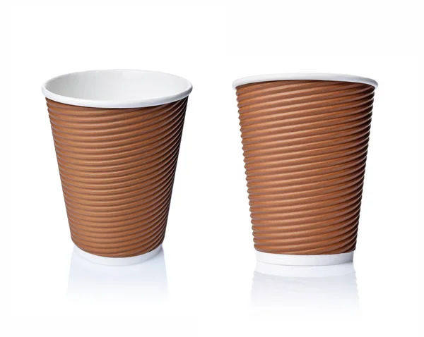 Take Out Blank Craft Paper Coffee Brown Cups Isolated White — Stock Photo, Image