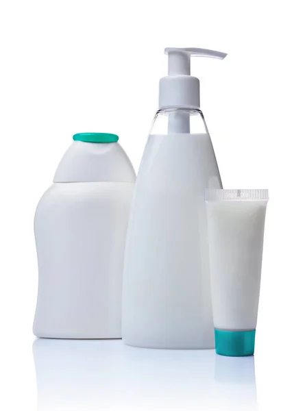 空白の白いモックアップ プラスチック チューブ ディスペンサー 白い背景で隔離の化粧品の考え出したボトル — ストック写真
