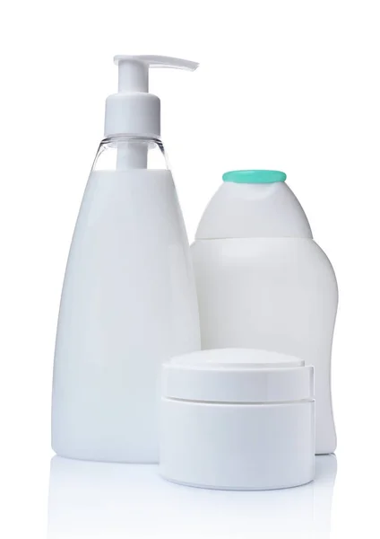 空白の白いモックアップ Jar ディスペンサー 白い背景で隔離の化粧品の考え出したボトル — ストック写真