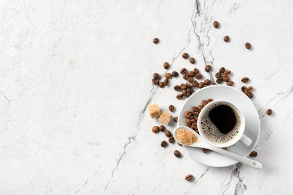 Morning black coffee with sugar in white cup — Stock Photo, Image