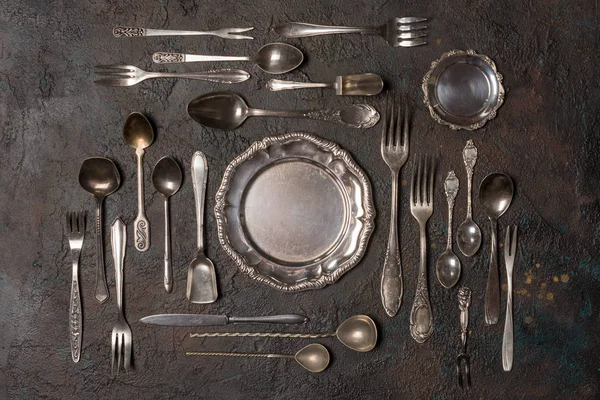 Set van vintage zilveren bestek of servies — Stockfoto