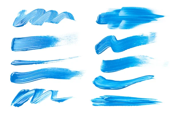 Set of blue brush strokes of acrilic or oil paint — Stock Photo, Image