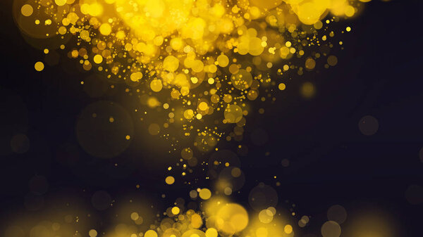 Defocused gold glitter or lights with bokeh effect on black background